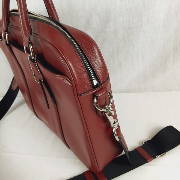 Coach #71681 Crossgrain Leather Briefcase Slim Brief Red Laptop Case Crossbody - Picture 15 of 16